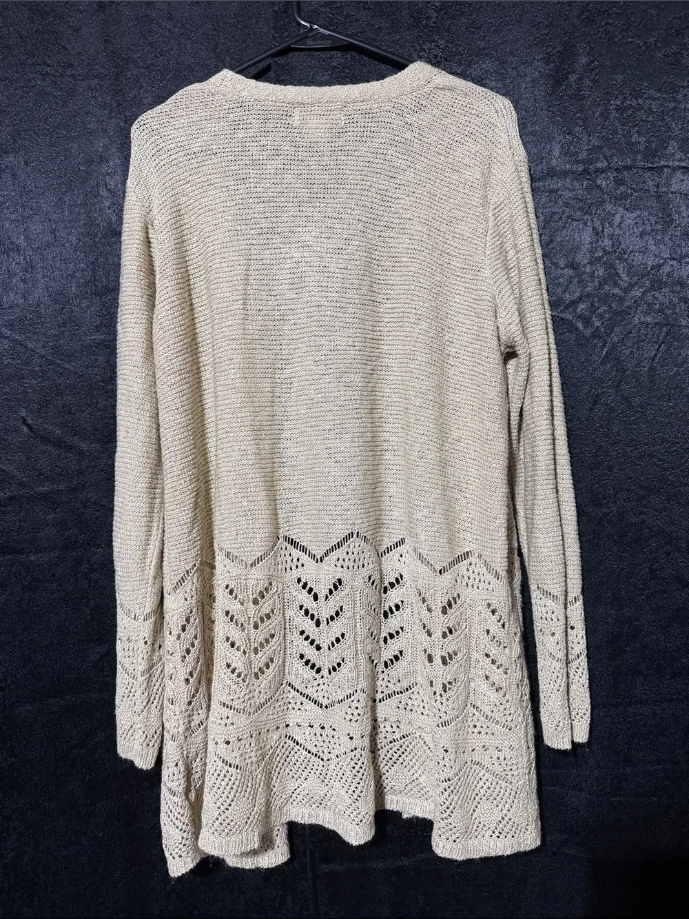 Light Beige Open-Front Knit Cardigan Sweater